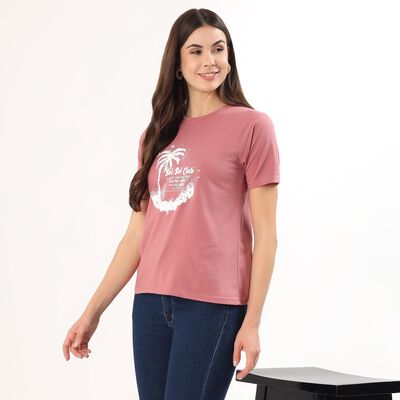 Women's Bright Purple Round Neck Casual T-Shirt