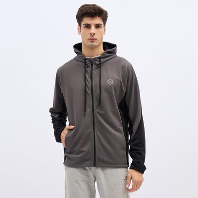 Men's Dark Grey Hooded Athleisure Jacket