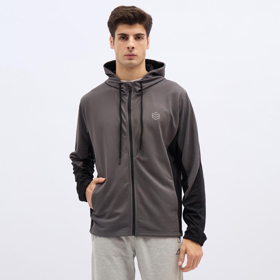 Men's Dark Grey Hooded Athleisure Jacket, Dark Grey, large