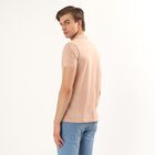 Men's Beige Polo Neck Solid T-Shirt, Beige, small