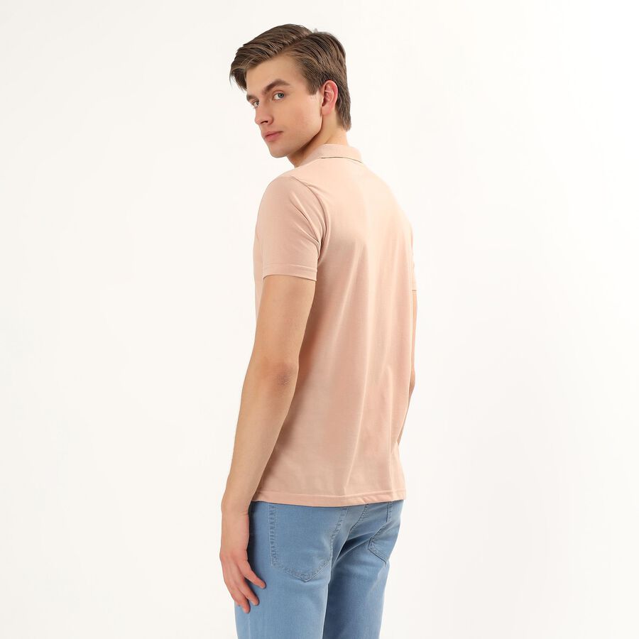 Men's Beige Polo Neck Solid T-Shirt, Beige, large