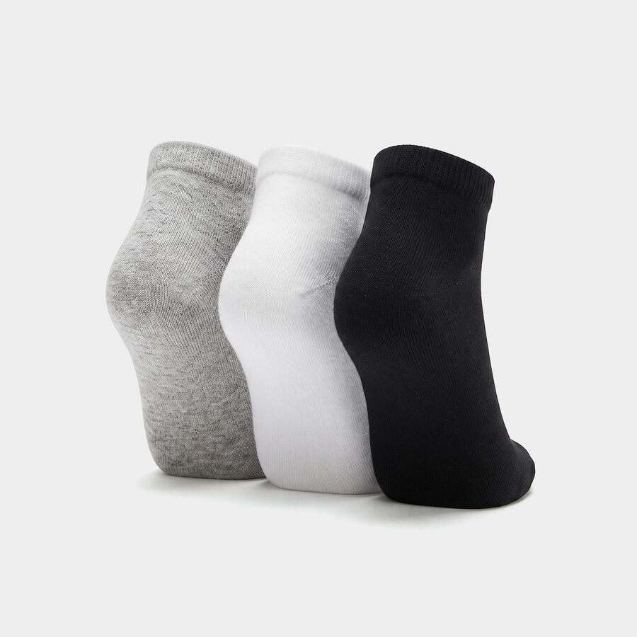 Men's Ankle Length Pack of 3 Socks ( Grey, White, Black ), काला, large