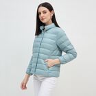 Women's Light Sage Green High Neck Casual Puffer Jacket, हल्का हरा, small image number null