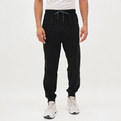 Men's Jet Black Tapered Fit Side-Striped Track Pants