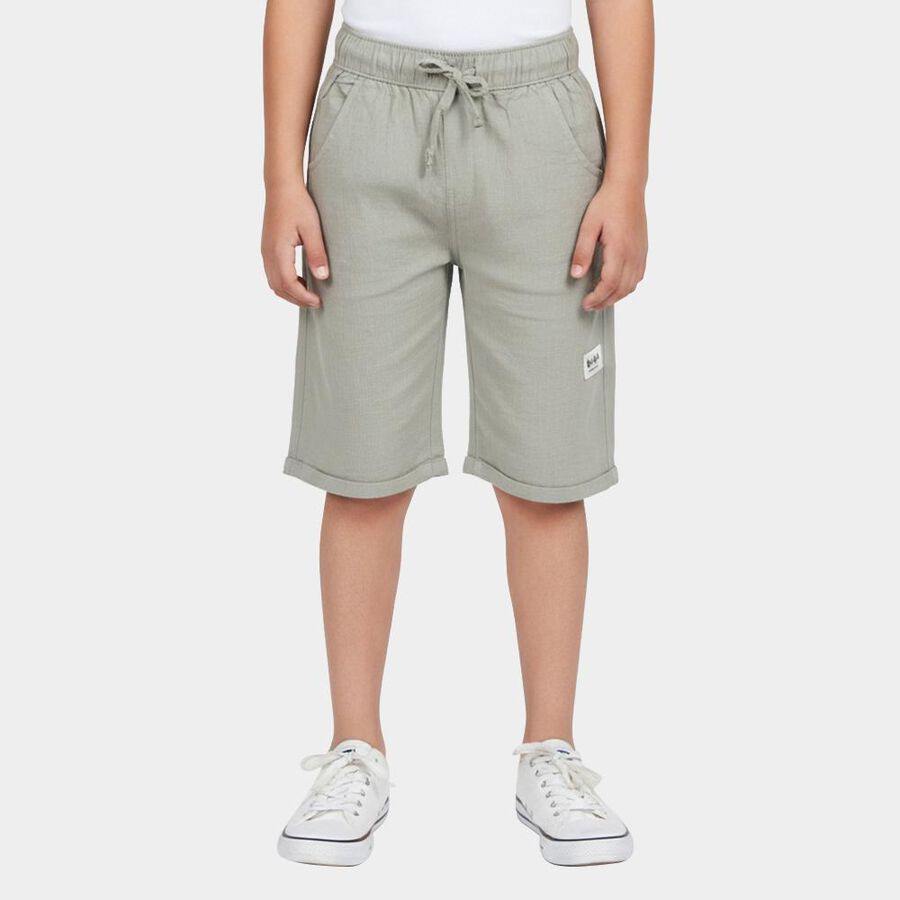 Boys' Olive Green Regular Fit Solid Jamaican Shorts, ओलिव, large