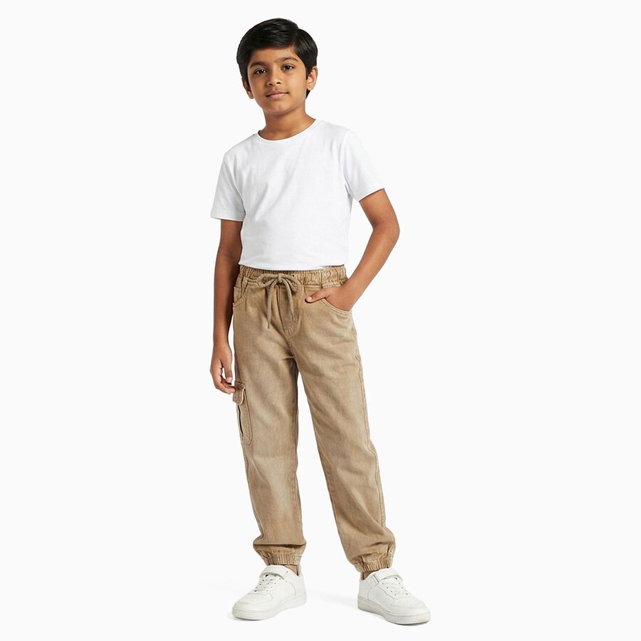 Boys' Khaki Regular Fit Cotton Jeans, Khaki, large