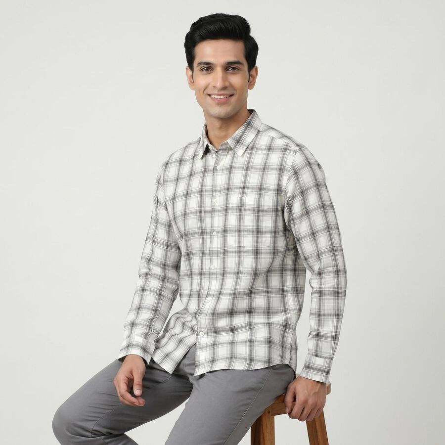 Men's Grey Cotton Casual Shirt, हल्का ग्रे, large
