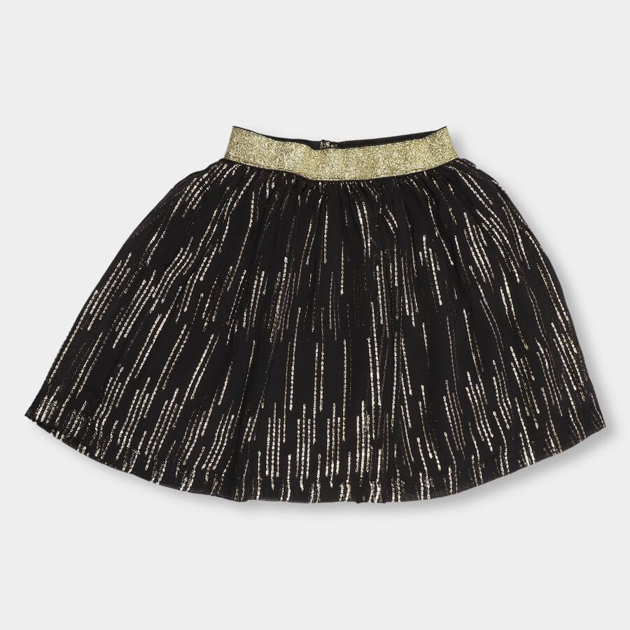 Girls' Jet Black A-Line Pull Ups Skirt, काला, large image number null