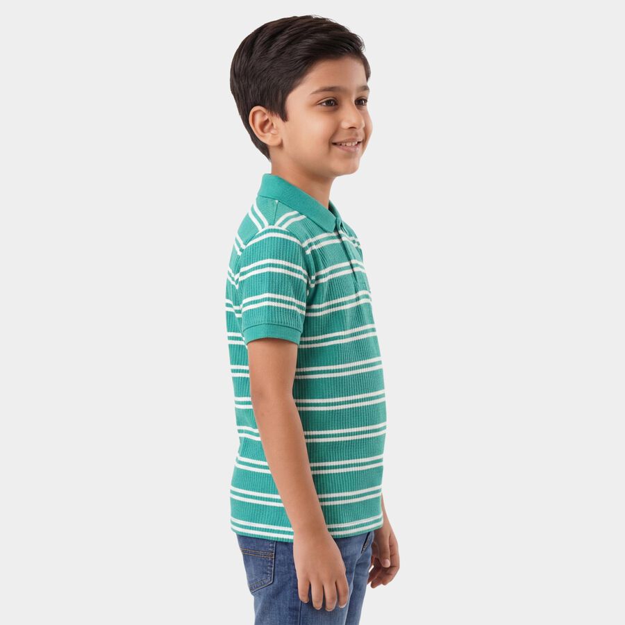 Boys Dark Green Round Neck Casual T-Shirt, Dark Green, large