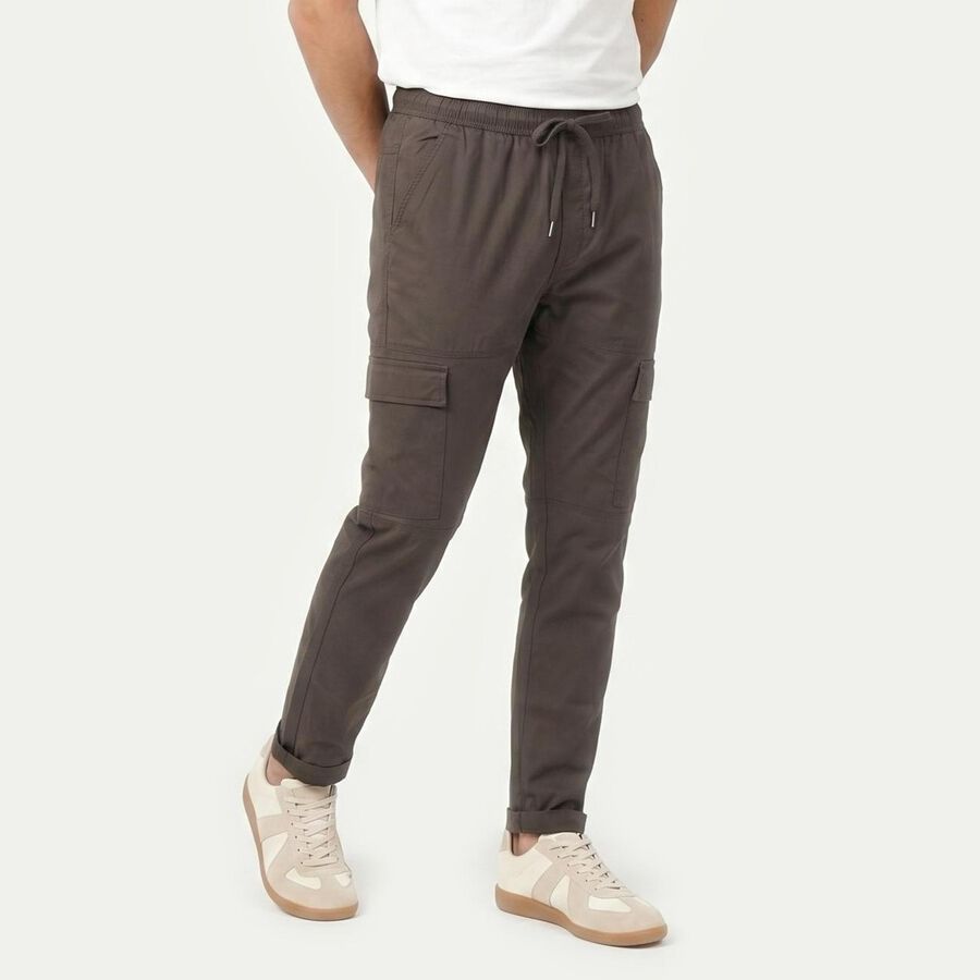 Men's Slim Fit Casual Trousers, Dark Grey, large