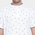 Cotton Printed Henley T-Shirt, White, small image number null