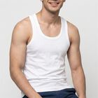 Men's White Cotton Round Neck Sleeveless Vest, सफ़ेद, small