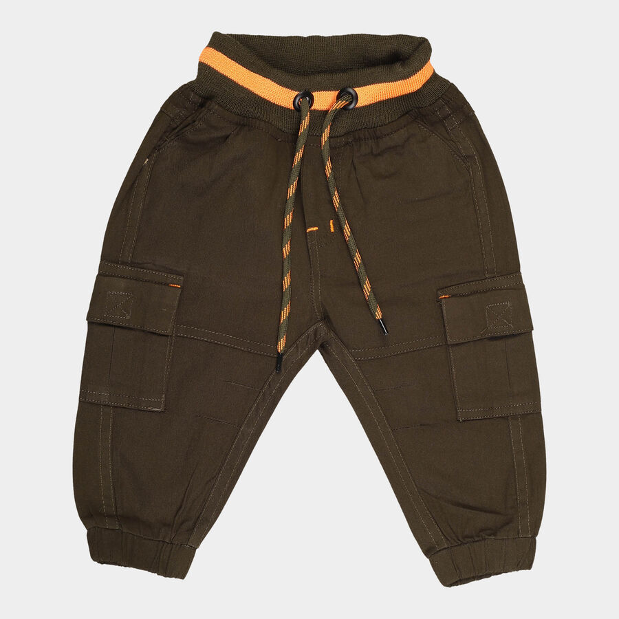 Infants Cotton Solid Trousers, Olive, large image number null