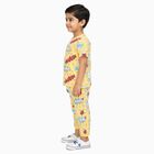 Boys Bright Yellow Cotton Round Neck Printed Night Suit, पीला, small image number null
