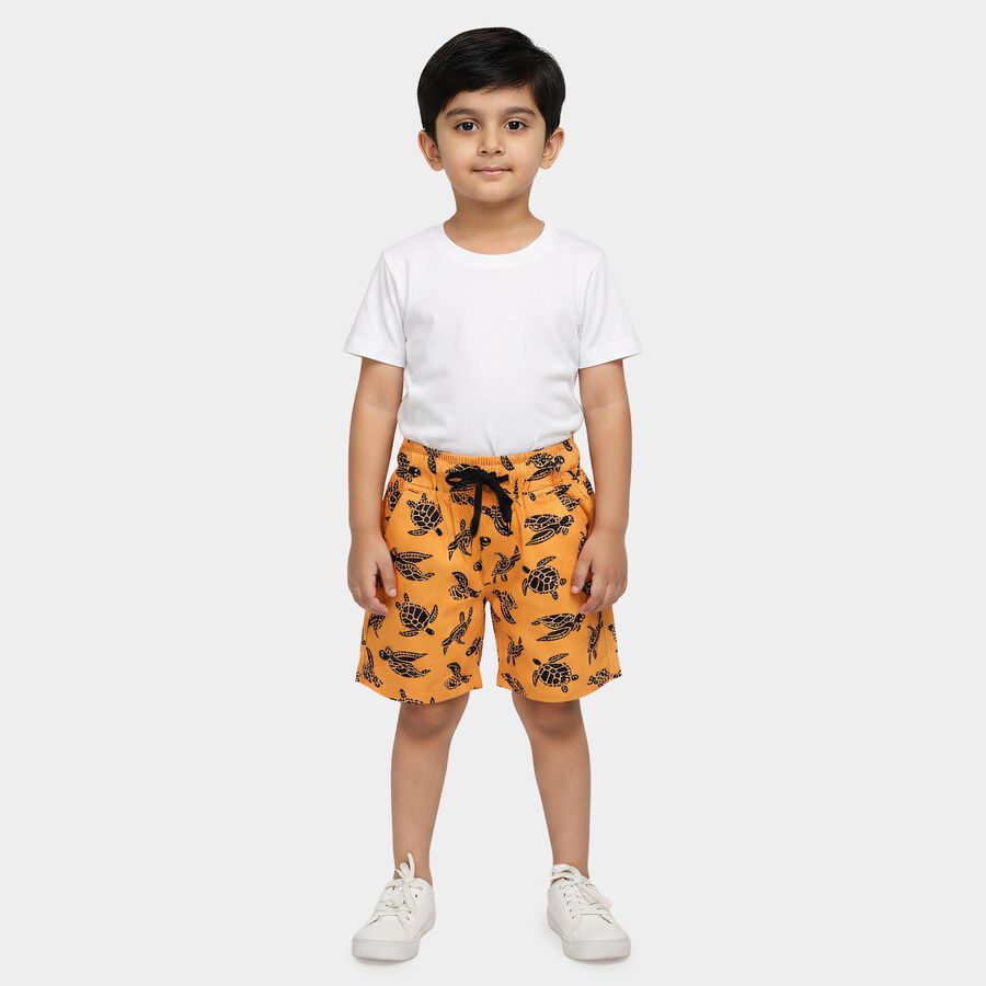 Boys' Orange Regular Fit Printed Bermuda Shorts, नारंगी, large