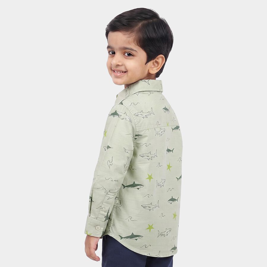 Boys' Light Green Green Cotton Casual Shirt, हल्का हरा, large
