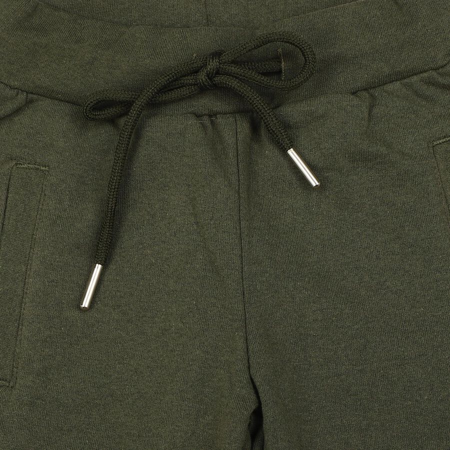 Boys Olive Green Jogger Solid Cotton Blend Pyjama, Olive, large