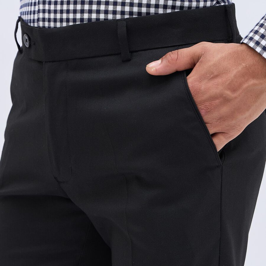 Men's Fixed Waist Slim Fit Formal Trousers , काला, large image number null