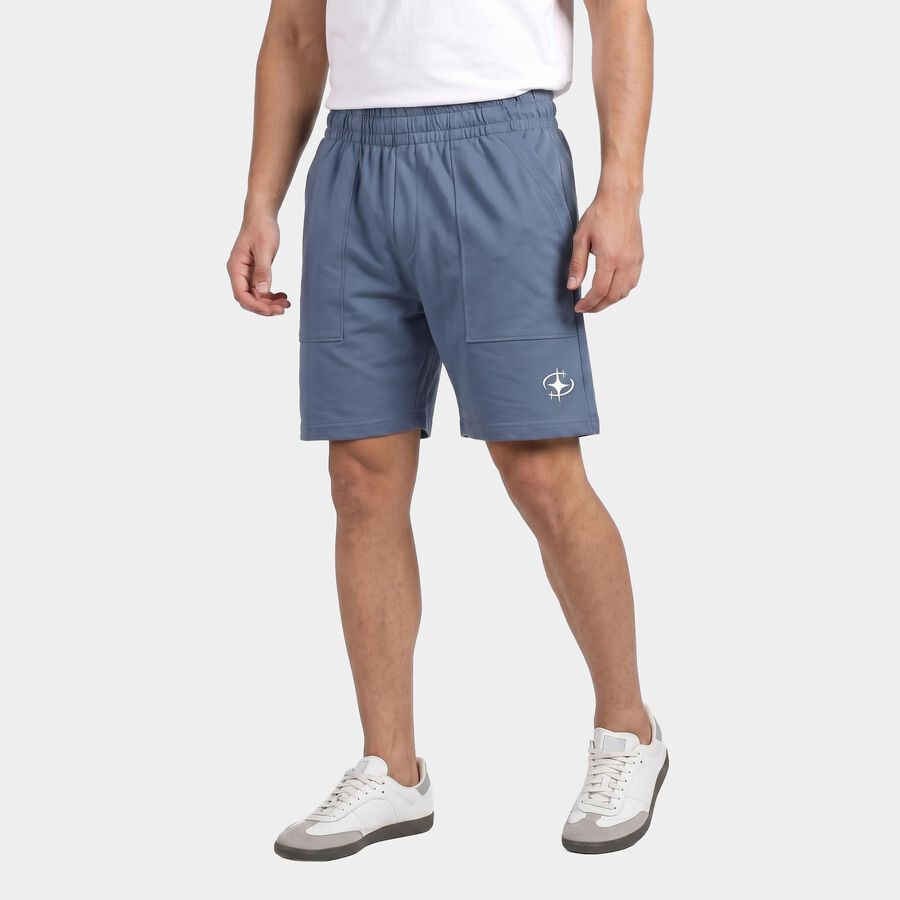 Men's Blue Regular Fit Athletic Bermuda Shorts, गहरा नीला, large