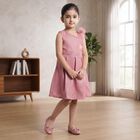 Girls' Pink One Shoulder Embellished Fit and Flare Frock, गुलाबी, small