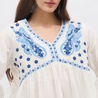 Women's White Cotton V-Neck Embroidered Kurti, White, small image number null