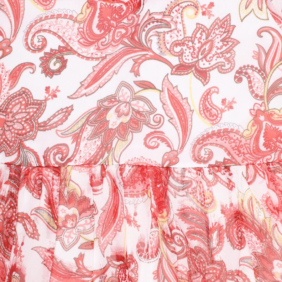 Girls' Bright Red Paisley Print A-Line Dress, Light Pink, large image number null