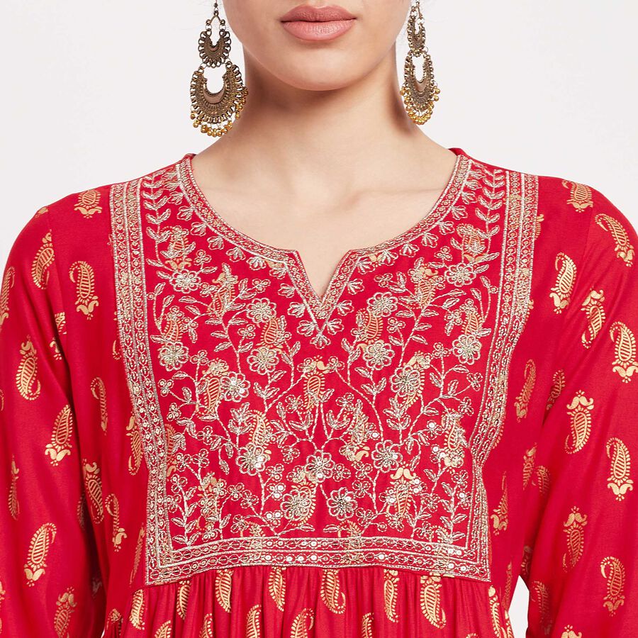 Embroidered Kurta, Red, large image number null