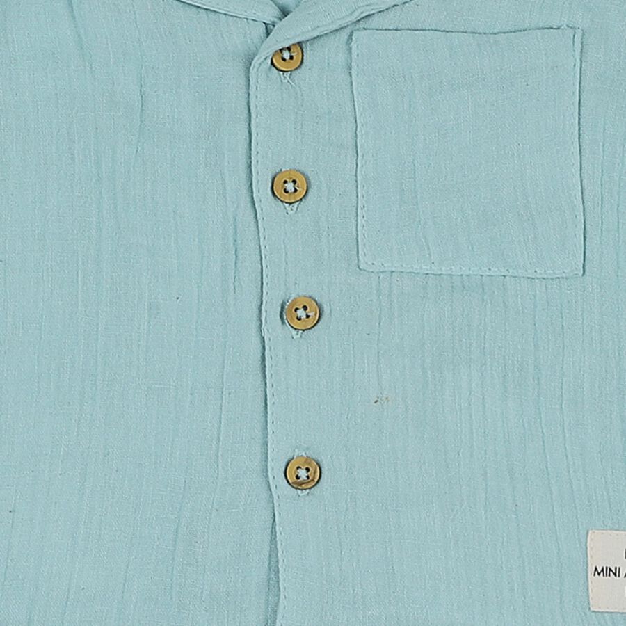 Infants' Aqua Cotton Collared Textured Baba Suit, एक्वा, large