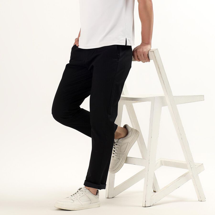 Men's Cross Pocket Slim Fit Casual Trousers, काला, large image number null