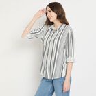 Ladies'  Stripes Shirt, मध्यम नीला, small image number null