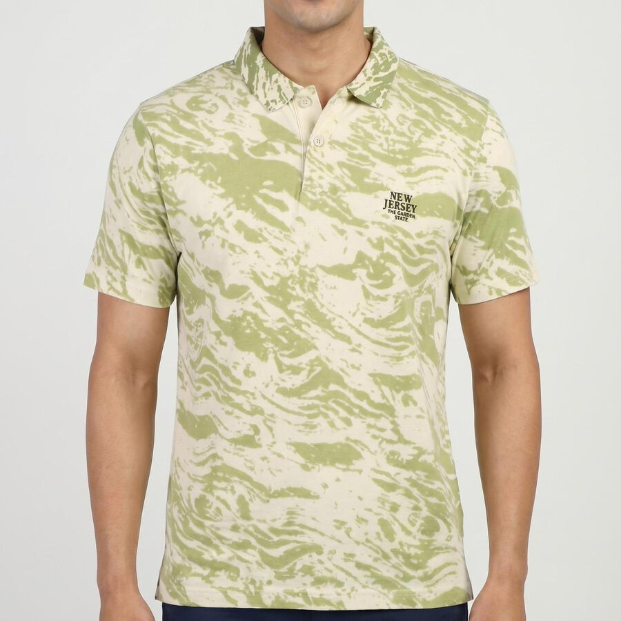 Men's Light Green Cotton Collared Neck Casual T-Shirt, हल्का हरा, large