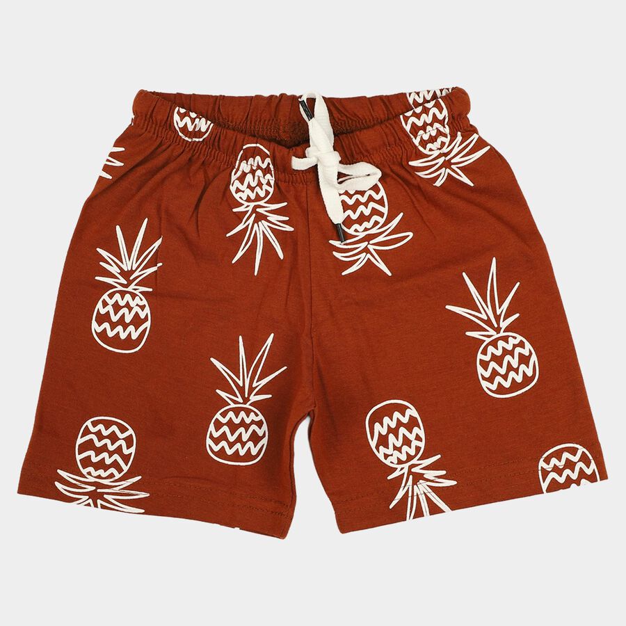 Boys Brown Regular Fit Printed Bermuda Shorts, Brown, large
