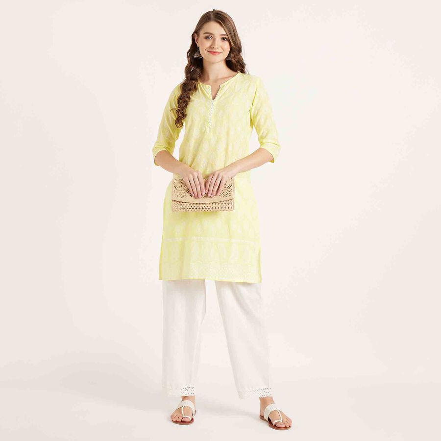 Printed 3/4th Sleeve Kurta, हल्का हरा, large image number null