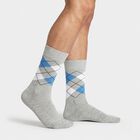 Men's Crew Length Regular Fit Argyle Pack of 2 Socks ( Grey, Navy ), Navy Blue, small