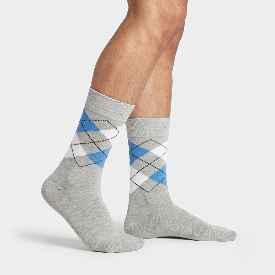 Men's Crew Length Regular Fit Argyle Pack of 2 Socks ( Grey, Navy ), Navy Blue, large