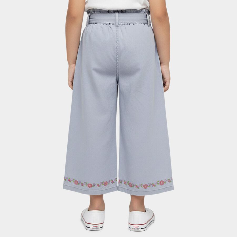 Girls' Light Grey Wide Leg Embroidered Paperbag Waist Jeans, Light Grey, large