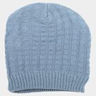 Boys' Light Blue Textured Knit Beanie Cap, Mid Blue, small