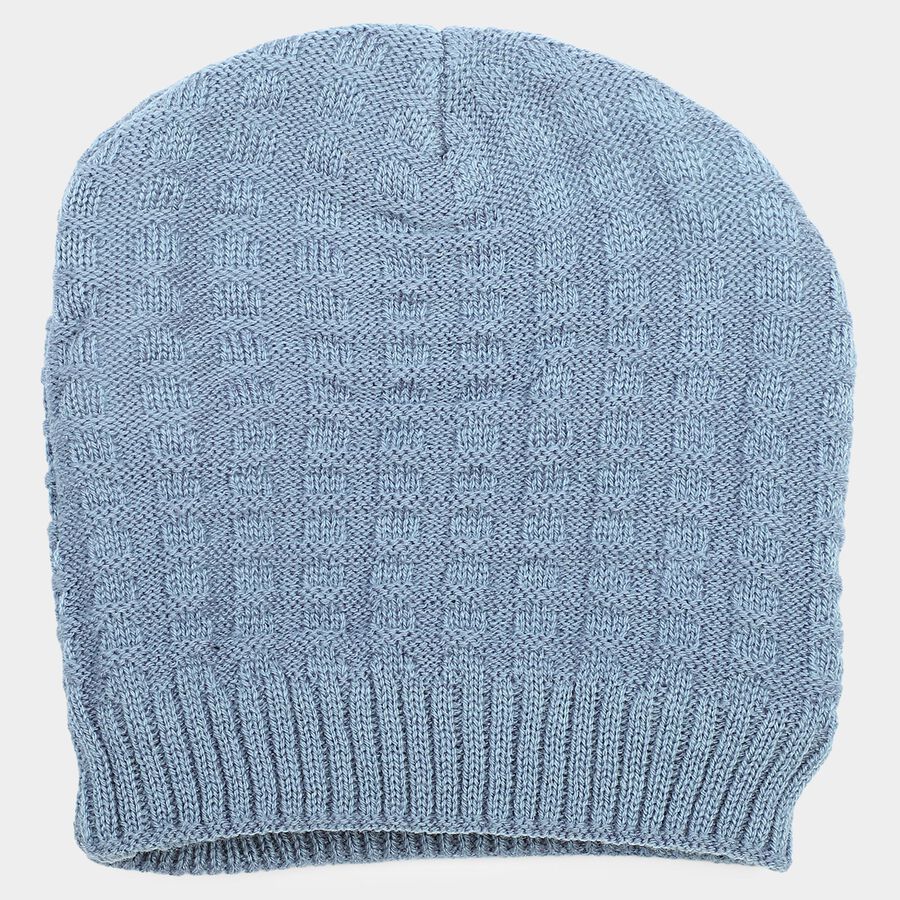 Boys' Light Blue Textured Knit Beanie Cap, Mid Blue, large