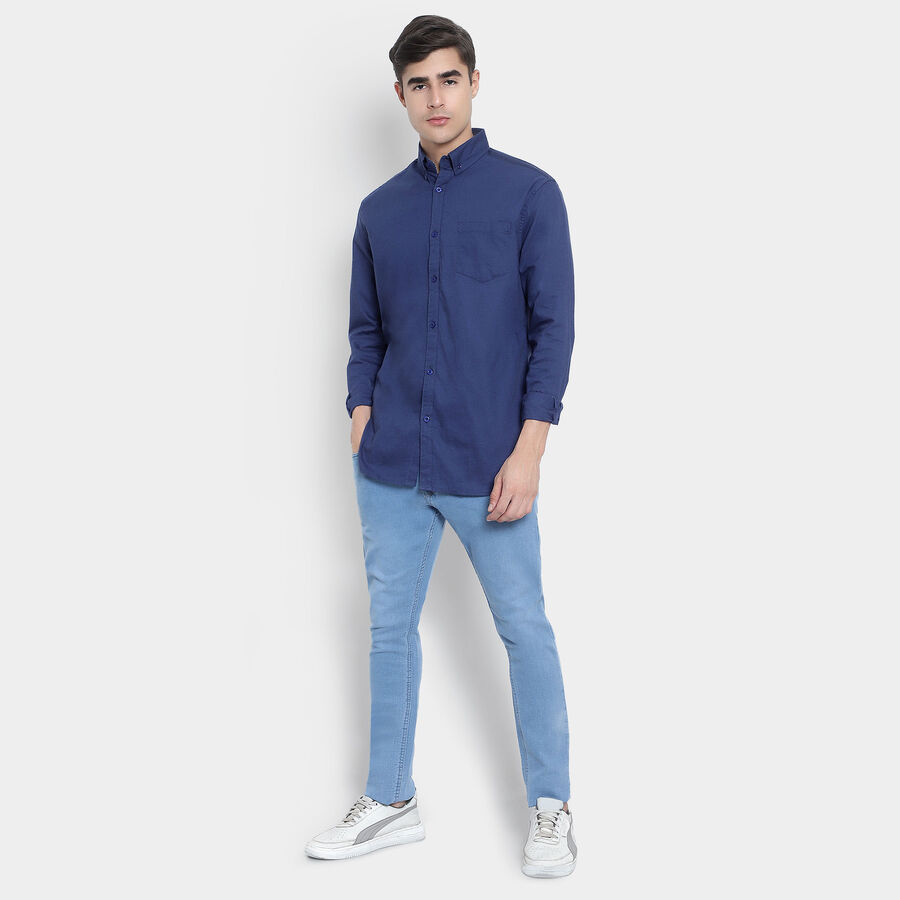 Cotton Solid Casual Shirt, Navy Blue, large image number null