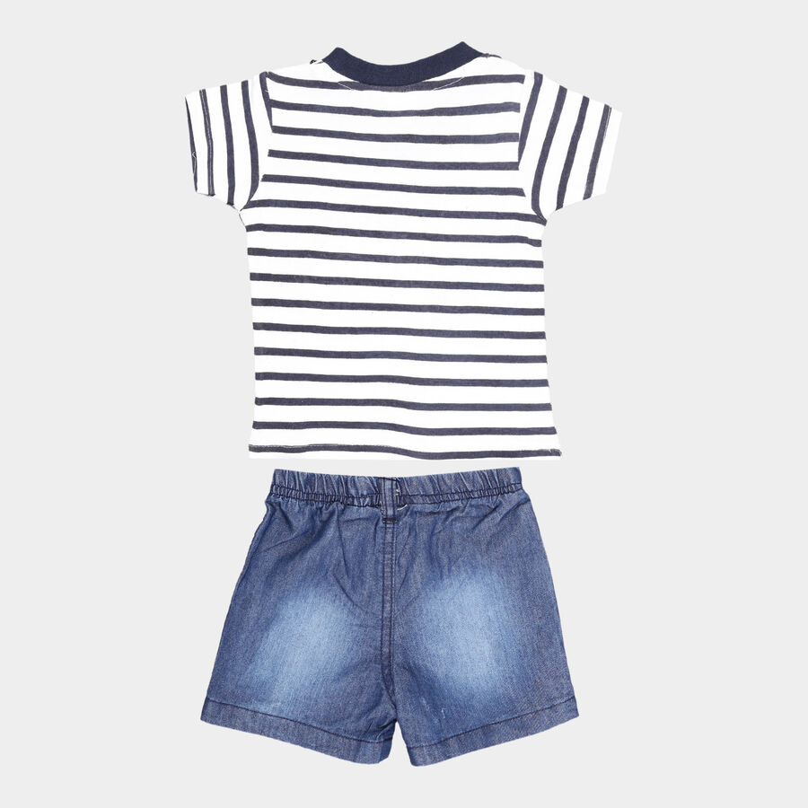 Infants Cotton Stripes Baba Suit, White, large image number null