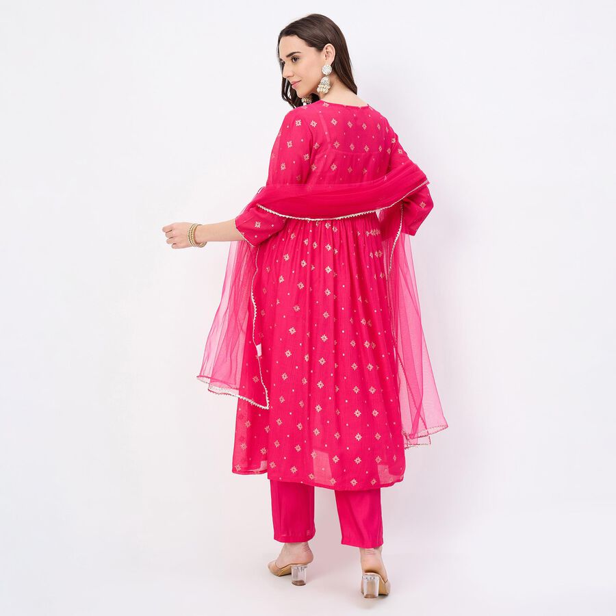 Women's Bright Fuchsia Pink Embroidered Ethnic Set, Fuchsia, large