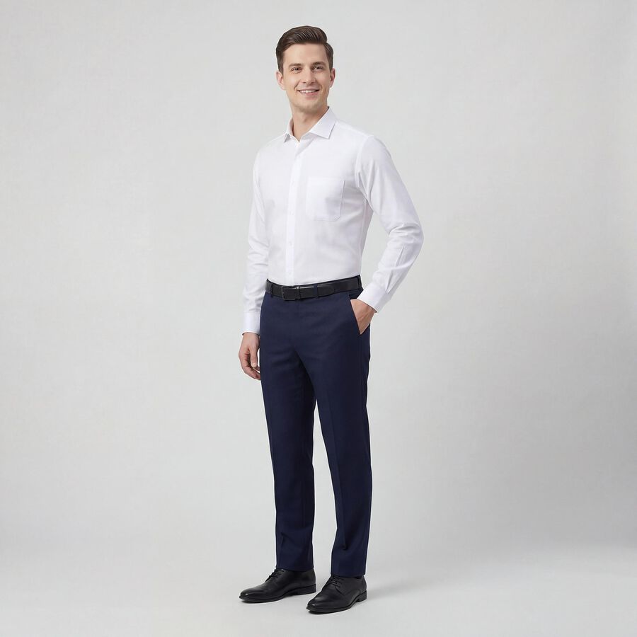 Men's White Cotton Spread Collar Formal Shirt, सफ़ेद, large