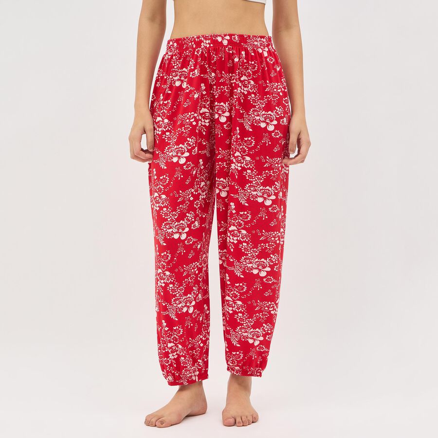 Women's Red Balloon Fit Printed Jogger Harem Pants, Red, large image number null