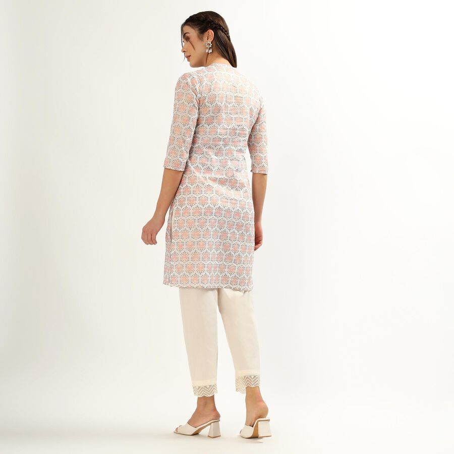 Women's Bright Pink 100% Cotton Round Neck Embroidered Kurta, गुलाबी, large