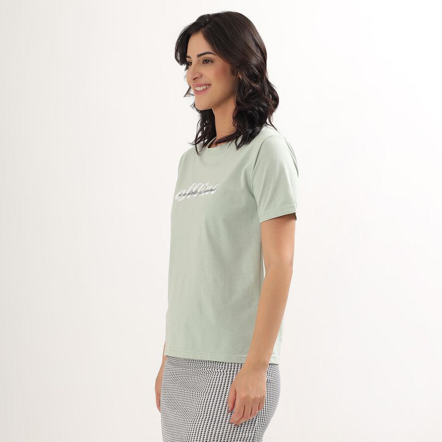 Women's Light Sage Green Round Neck Casual T-Shirt, Light Green, large