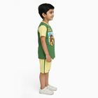 Boys' Dark Green Cotton Round Neck Cartoon Print Baba Suit, गहरा हरा, small image number null