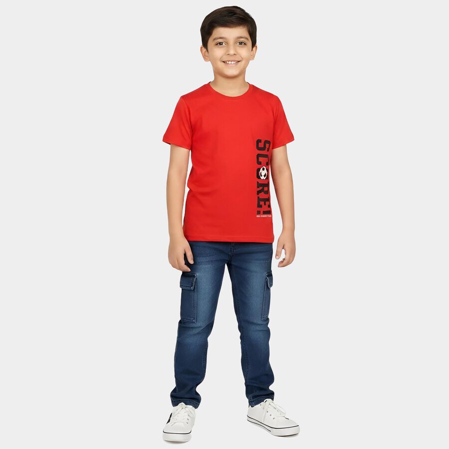 Boys' Half Sleeves T-Shirt, लाल, large