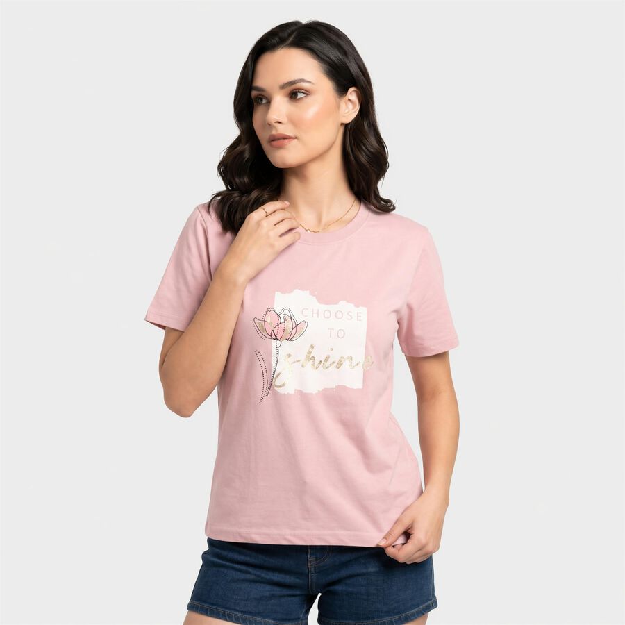 Women's Lilac Round Neck Regular T-Shirt, लाइलेक, large