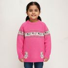 Girls Bright Pink Crew Neck Casual Pullover, Pink, small image number null