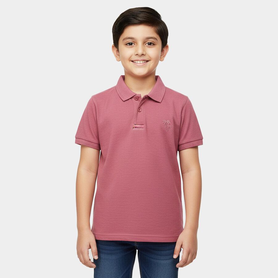 Boys Pink Round Neck Casual Half Sleeve T-Shirt, Pink, large